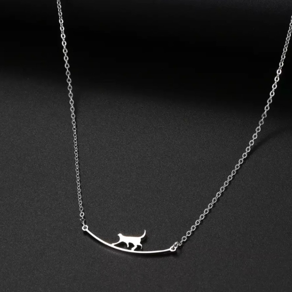Cute Brave Walking Cat Stainless Steel Necklace Accessory Jewelry
